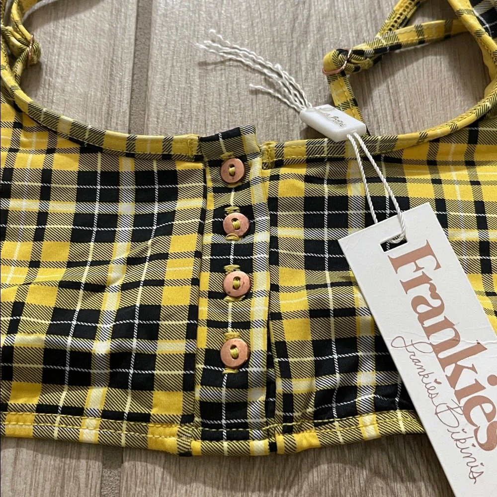 NWT Frankie’s 2pc yellow plaid Clueless Alana bikini Swimsuit set M/L